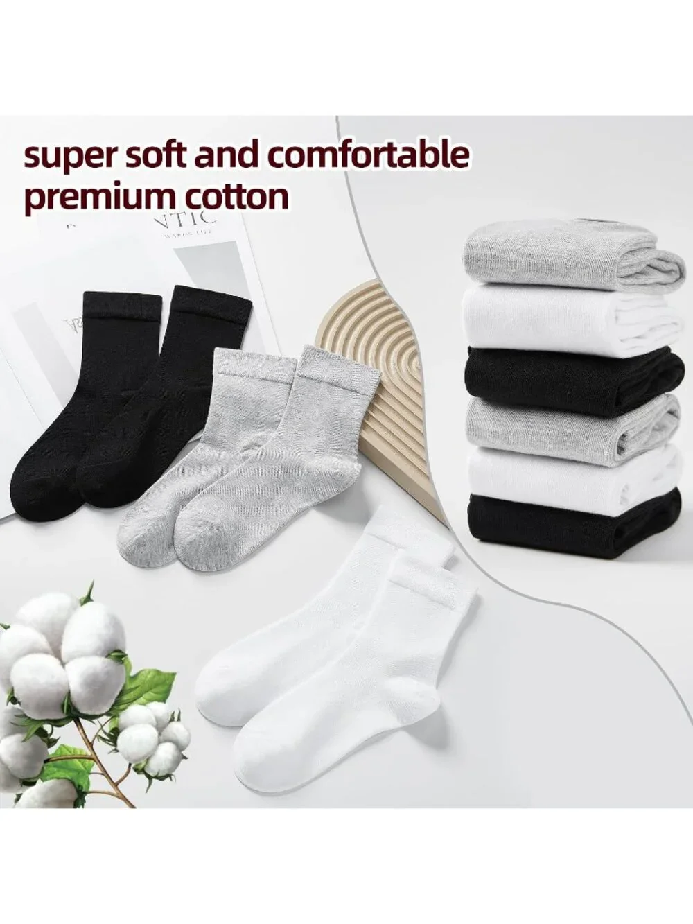 🧦Women's Dark Grey Black 6 Pairs Thin Above Ankle Socks Cotton Crew Socks